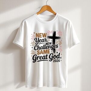 Same Great GOD 2026 Faith New Year T-shirt short sleeve S M L XL XXL New white